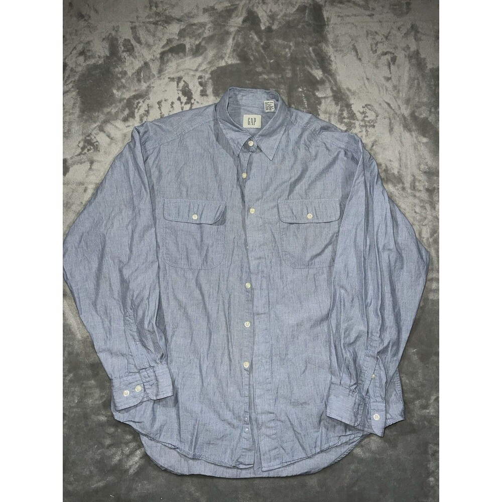 Vintage 90s Gap 2-Pocket Button Up Shirt Size L Blue Cotton Skater Academia